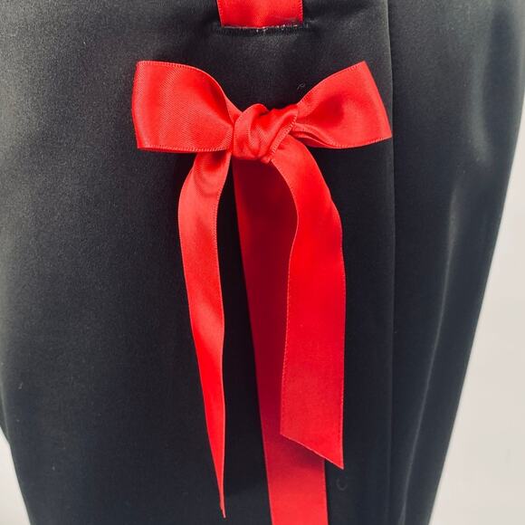 Vintage 90s Y2k Satin Gown Strapless Ribbon Lace Up Side Ruched Black Red 0 - Picture 5 of 10